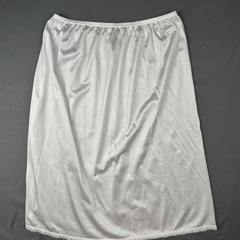 Vassarette Half Slip Skirt White Nylon Lace Hem Side Slit Size L 11122